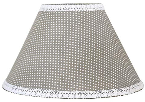 Grafelstein Lampenschirm JONNA, Ø 30 cm, grau weiß Punkte mit Spitzenband, Tischlampe Landhaus, groß, E14 und E27 geeignet