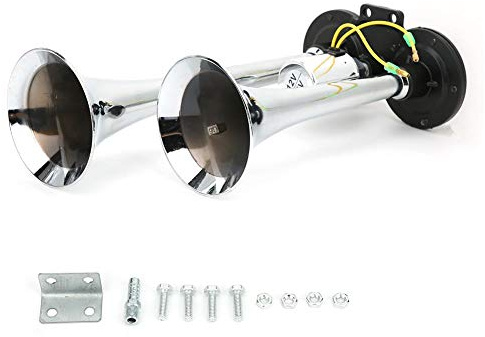 Doppel-Trompeten-Lufthorn, Doppeltrompeten-Lufthupe, Universal-Pneumatik-Lufthupe Doppeltrompete 130dB 12V/24V Zug Auto LKW LKW ABS Metall