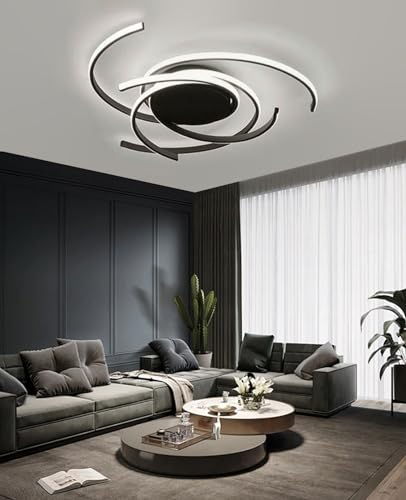 LED Ceiling Light Dimmable with Remote Control Bedroom Light 75 cm Modern Ring Design Ceiling Lamp Aluminium Acrylic Lampshade Decorative Lighting 3000 K - 6000 K (Schwarz。)