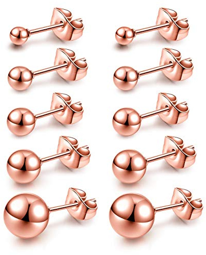 AllerPierce Hypoallergenic Ball Earrings Studs Set Cartilage Earrings Stainless Steel Round Ball Studs Earrings for Women Men 3mm-8mm（10Pcs）
