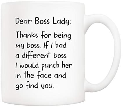 5Aup Bosses Day Funny Boss Lady Office Coffee Mug Christmas Gifts from Co-Worker Colleague, Dear Boss Lady, Thanks. Go Find You Cups 11 Oz, Birthday Present Idea for Female Bosses Coworkers
