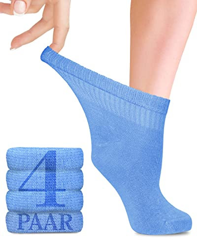 Fiera Besa Diabetiker Socken Damen mit Lycra, 4 Paar, Knöchelhoch Bambus-Viskose Socken, Superweiche, Dünne und ohne Naht Bambus-Viskose socken für den Alltag, 35-38 und 39-42 (39-42, Blau)