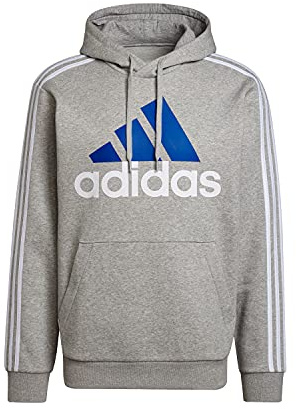 adidas Herren Essentials Fleece 3-Stripes Logo Hoodie, Medium Grey Heather/White, L