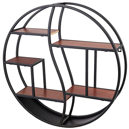 Hansmeier® Wandregal aus Metall | Industrial Schweberegal rund | Durchmesser 56cm, 12cm Tiefe | Modernes Regal | Perfekt für Deko und Aufbewahrung