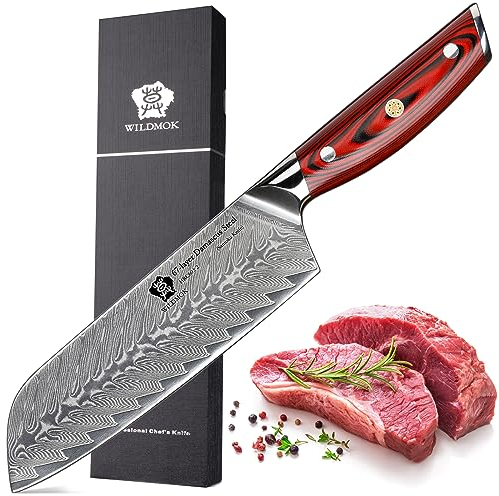 WILDMOK Cuchillo de trinchar Damasco, cuchillo de carne japonés asiático profesional afilado de 18 cm, cuchillo de cocina multifunción de acero súper vg10 para verduras, juego completo Tang
