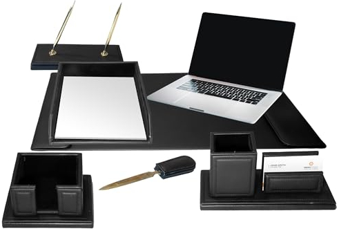 Majestic Goods 8-teiliges Schreibtisch-Organizer-Set aus echtem Leder für stilvolle Organisation in Schwarz