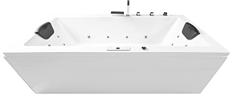 Basera® Classic Indoor Whirlpool Badewanne Naxos mit 24 Massagedüsen, Wasserfall, LED-Ambiente, Touchpanel, Bluetooth und Radio (140 x 75 x 62 cm)