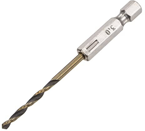 sourcing map High Speed Steel Hex Shank Twist Drill Bit, 3mm Drilling Dia with 1/4 Inch Hex Shank 80mm Length