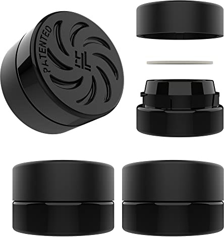 Supercell Vorratsdosen aus schwarzem Glas, dick, kindersicher, Konzentrat, Vorratsdosen für Öl, Lippenbalsam, Wachs, Kosmetika, Premium-PE-Kappendichtungsdeckel, 5 ml, 100 Stück