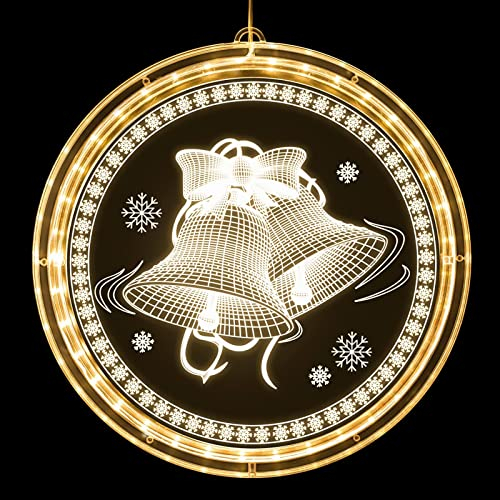 Weihnachten Dekorative Fenster Licht Warmweiß Hängende Weihnachtsbeleuchtung 3D Weihnachtsglocken Hintergrund Weihnachtsdeko Lichter für Innen Weihnachtsfeier Party Terrasse Christmas Decoration