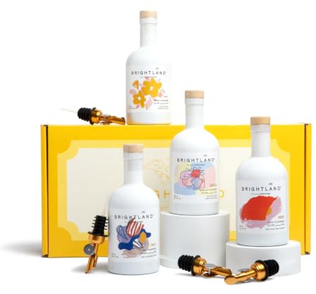 Brightland The Artist Capsule Cold-Pressed Olive Oils - Oprah’s Favorite Olive Oil Set Infused with Garlic, Lemon, Basil, and Chili Peppers, 12.7 fl. oz. Bottles (Pack of 4)