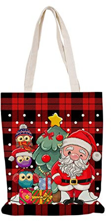ZHOUHONG Jutebeutel Eule Weihnachtsbaum Tote Bag Wiederverwendbar Stoffbeutel mit Reißverschluss Stofftasche Hohe Kapazität Stofftaschen Dauerhaft Jute Tasche Stoffbeutel Bedruckt 25x30cm