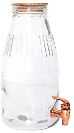 THE REPLICANT Distributeur de Boissons/Fontaine 3,8 litres en Verre avec Couvercle et Robinet Verseur