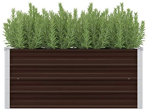 WIFESE Bancal alto de jardín marrón 100 x 40 x 45 cm de acero galvanizado, bancal alto de metal para jardín, cama para plantas, cama de hierbas, caja de flores, decoración de entrada, balcón, terraza,