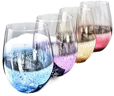 Grands verres ovales sans pied effet étoilé de 500 ml - Verres métalliques transparents - Pour eau, jus, vin, bière, cocktails, spiritueux, cadeau ou cadeau (violet)