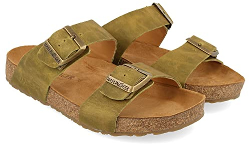 HAFLINGER Bio Andrea Leder Pantolette Sandale Country Oliv (1659), Gr 41
