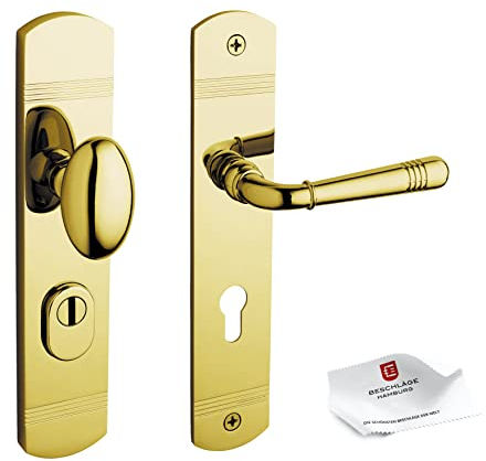 Beschläge Hamburg Türgriffe Eingangstür Schutzbeschlag EMILY SH Grt 72 KZS MPu PVD - Sicherheitsgarnitur Wohnungseingangstür — Türgarnitur/Türbeschlag, messingfarben PVD beschichtet