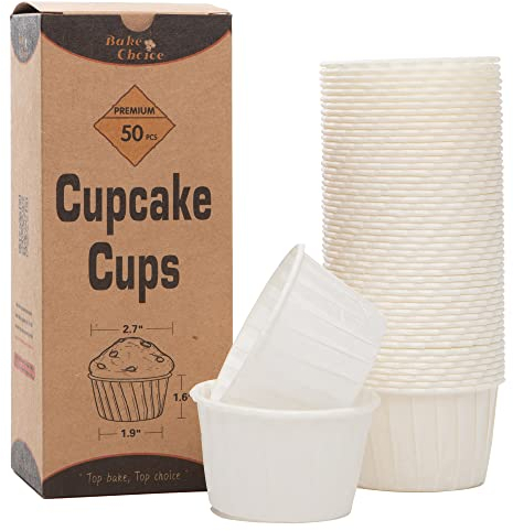 Bake Choice Cupcake-Förmchen,50 Stück aus widerstandsfähigem Pergamentpapier,weiße Muffinförmchen,Einweg-Muffinförmchen,antihaftbeschichtet, lebensmittelecht,für Desserts,Geburtstagsfeiern,Backen