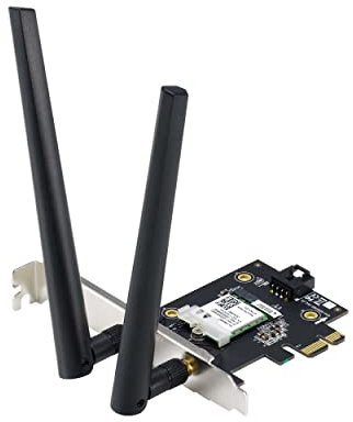 ASUS PCE-AXE5400 Adaptador WiFi6 6E PCI-E con 2 Antenas externas Soporte de Banda de 6 GHz 160 MHz Bluetooth 5.2 WPA3 Seguridad de Red OFDMA y MU-MIMO