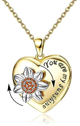 Dochais Herz Sonnenblumen Halskette für Damen mit You are My Sunshine Anhänger mit sich Drehendem Sunlower Herz, Gegen Angstzustände Spinner Halsketten Gold/Silber