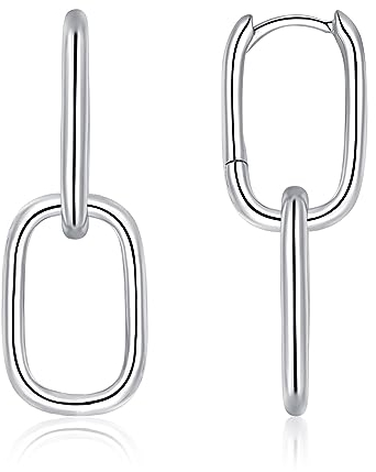 Deyanse Double Oval Hoop Earrings, 925 Sterling Silver Convertible Link Earrings for Women Girls, Hypoallergenic Geometric Clip on Hoop Earrings, Fashion Unique Dangle Huggies Drop Earring for Gifts