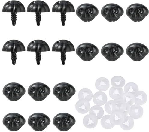 GORGECRAFT 20Stk Matte Kunststoff-Sicherheitsnasen Mit 20Stk Abstandhalter Zum Basteln Nähen von Hundenasen Schwarze Teddybär-Nasen Puppenherstellungszubehör Nasentiere Häkelnasen Stofftiere
