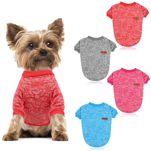 HYLYUN 4 Stück Hundepullover Kleine Hunde, Stricken Winter Warmer Hunde Pullis Weich Komfortabel Welpenkleidung für Kleine Mittelgroße Hunde Katze