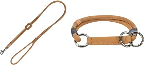TRIXIE BE Nordic Set Sand: Leder-Hundeleine 1,20 m & Leder Zug-Stopp-Halsband S-M 40 cm
