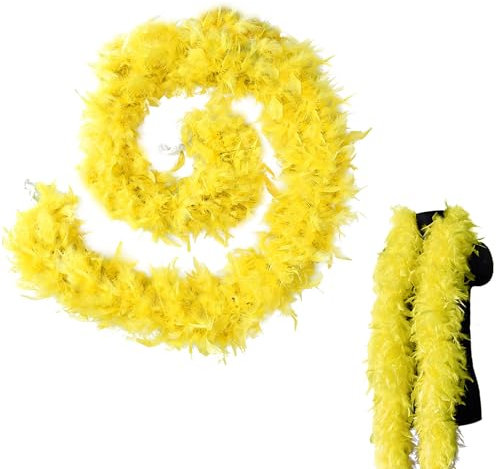 MORAINJAY Federboa,2 Meter 90g Feder Boas Flauschige Pute Federn Schal Damen,Federstola für Damen Kostüm Kleid Mädchen Tee Party,Federschal für Karneval Party,Kostüm Party (Hellgelb)
