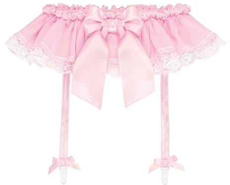 Satini Reggicalze Sissy Trasparente con Pizzo | Orlo a Volant Floreale, Fiocco con Cuore di Perla, Vita e Bretelle Regolabili, Uso Versatile