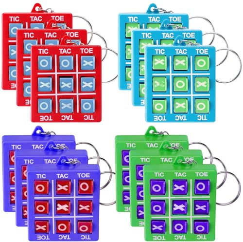 12 Stück Tic Tac Toe Spiel Schlüsselanhänger, Lernspielzeug Geeignet für Geburtstag, Kunststoff Schlüsselanhänger, Mitgebsel Kindergeburtstag für Kinder im Alter von 8-12 Jahren Party Mini Rucksack
