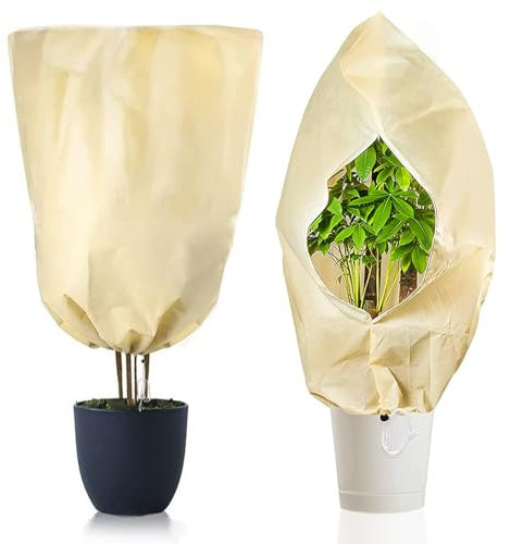 Azyvum Winterschutz für Pflanzen,60 x 80cm Frostschutz Pflanzenabdeckungen, Winterschutz für Kübelpflanzen mit Reißverschluss und Zugband, Pflanzenschutz Winter Atmungsaktiv, Reißfest