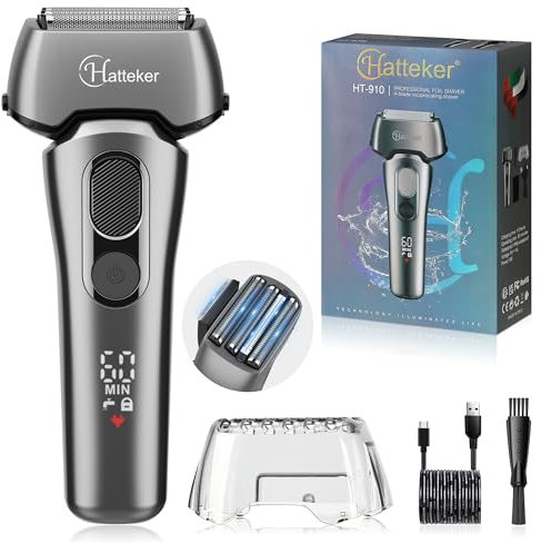 Hatteker Herren Elektrische Folienrasierer Nass Trocken Elektrische Rasierer und Kopf Rasierer für Glatze Männer mit Pop-Up Trimmer Bart Trimmer Akku Wiederaufladbar