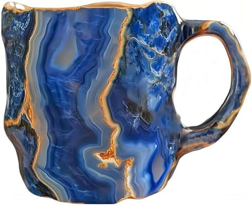 Generisch Mineralischer Kristall-Kaffeebecher - Amethyst, Resin, Achat, Onyx Dekorative Tasse für Schreibtisch (Blau)