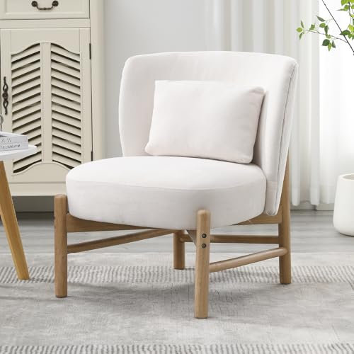 chairus Gepolsterter Sessel Armlehnstuhl mit Polster Chenille Loungesessel für Wohnzimmer Armloser Relaxsessel mit Massivholzbeinen Schlafzimmer Balkon (Weiß)