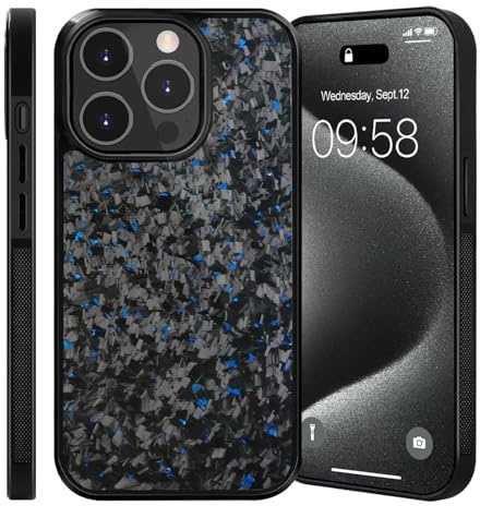 Bpoeee Forged Carbon Fiber Phone Case, Carbon Fiber Case, Carbon Fiber Phone Case for iPhone 16 15 14 13 12 Pro Max (Blue,16)