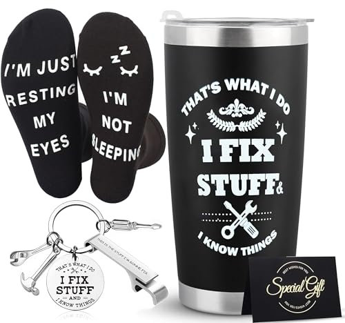 AmiCera Gifts for Men, Father's Day Gift Sets for Dad, Mens Stocking Fillers Birthday Gift Ideas for Father, Valentines Anniversary Fathers Day Presents Gift for Him, Greeting Card&Keychain with Socks
