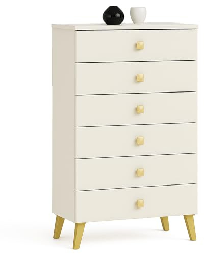 AKORD Kommode MOBI mit 6 Schubladen, Schrank für das Wohnzimmer Schlafzimmer, Moderne, 16mm Laminierte Platte, B60xH104xT37 cm, Farbe Kaschmir & Kaschmir