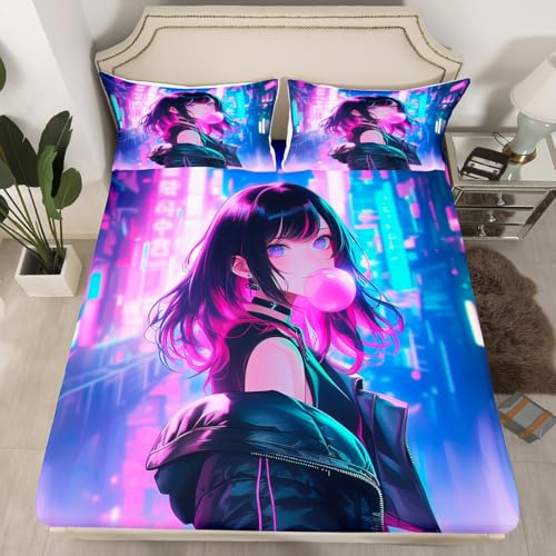 Erosebridal Anime-Mädchen-Bettwäsche-Set, volle Größe, Kawaii, japanische Anime-Bettwäsche für Kinder, Jungen, Teenager, Erwachsene, Damen, Cartoon-Mädchen, Spannbetttuch, japanische Animation