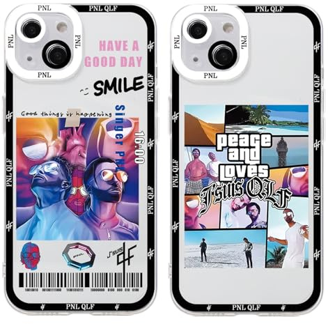 TBNMBGY 2 Piezas Pop Singer Funda para iPhone 13 6,1,Cartoon Cool Moda PNL QLF Cantante Rap Patrón Case para Fans,Carcasa Transparente TPU Anti-choques Protectora Cover,Cute