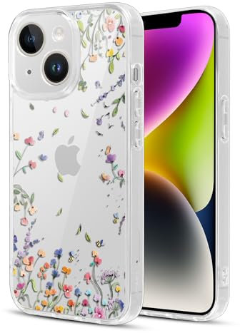 Knrlqim Trasparente Cover per iPhone 14 6,1, Aesthetic Fiori Motivo Disegni Custodia per Donne Ragazza, Ultra Sottile Silicone TPU Antiurto Antigraffio Protettiva Case per iPhone 14, Fiore 2