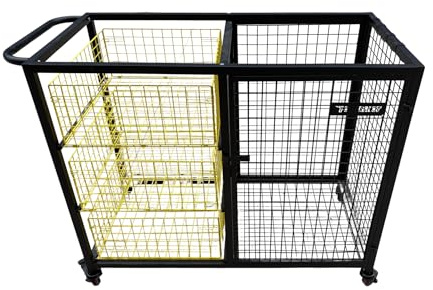 Chariot / Cage de Rangement Métallique sur Roues 108x52x94 cm – 3 Tiroirs – Acier Galvanisé Époxy Anti-Rouille – Structure Démontable – Chariot de Stockage Atelier Garage Entrepôt – Jaune et Noir