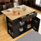 Isla de Cocina con Divisores Extraíbles, Carrito de Comedor con Encimera y Veta de Madera, Mueble Buffet con Porta Snacks + Estante para Copas de Vino, Color Negro
