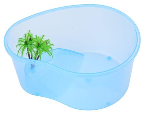 JUNNASALIKER Kleine Reptilien Terrarium Plastik Lebensraum Mit Bundem Island Realistische Kokosnussbäume Für Kaulquappen Ausgestattet