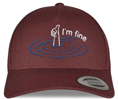 tshirtladen Snapback Cap mit I'm fine Stick – Sarkastische Cap mit Daumen hoch Motiv für schwarzen Humor, Ironie, Alltagssatire, Statement Streetwear und ironische Outfits mit Haltung