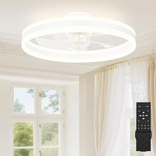 SUNKENET 40cm Ceiling Fan with Light with Remote, Ceiling Fan Light, White