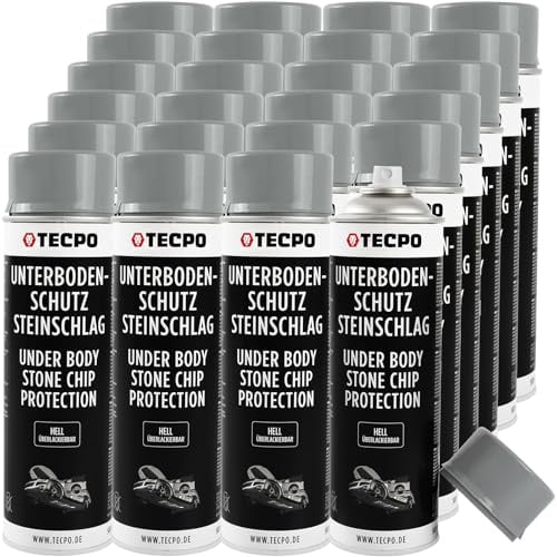 TECPO 24x Unterbodenschutz Steinschlag Spray, 500ml UBS Auto Kfz Unterboden Versiegelung Überlackierbar Steinschlagschutz Rostschutz Korrosionsschutz für Radlauf und Unterbodenbereich