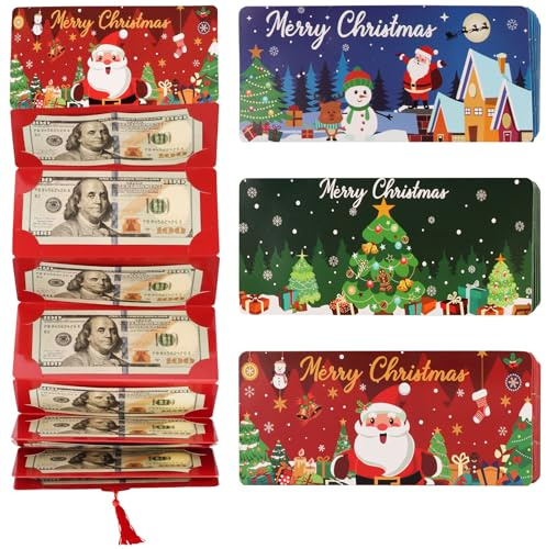 3 pcs Geldgeschenke Weihnachten,Weihnachten Geschenkkarte mit 10 Fächern,Geldgeschenk Weihnachtens,um Eine Festliche Atmosphäre zu Schaffen(Rot+Grün+Blau)