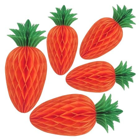 BESPORTBLE 5 Stück Hängende Karottenornamente aus Papier Waben Tischdekoration in Orange Handgefertigte Frühlings Party Deko für Ostern und Geburtstagsfeiern