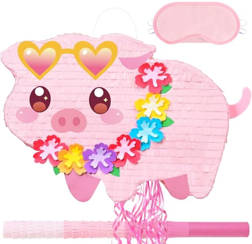 WERNNSAI Ferkel Pinata – Bauernhof Hawaii Schwein Geburtstag für Party | Ferkel Piñata mit Augenbinde Schläger, Bauernhof Party Deko, Sommer Tropisch Luau Zubehör, Hängende Tier Piñata